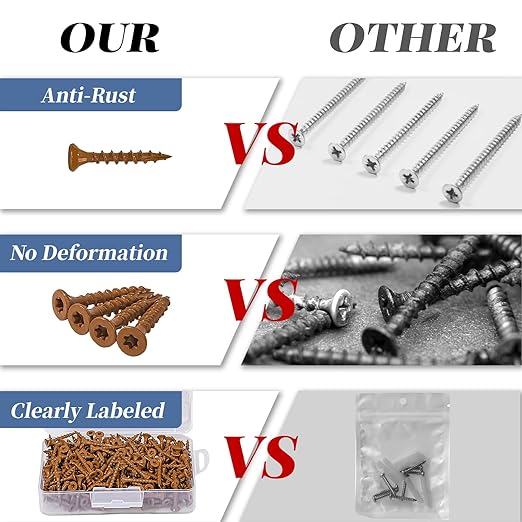#8x1-1/4 Wood Screws, Deck Screws 300 Pcs, Rust Resistant, Torx Exterior Screws for Construction Fence, Includes 2 Pcs T25 Star Bits, Brown