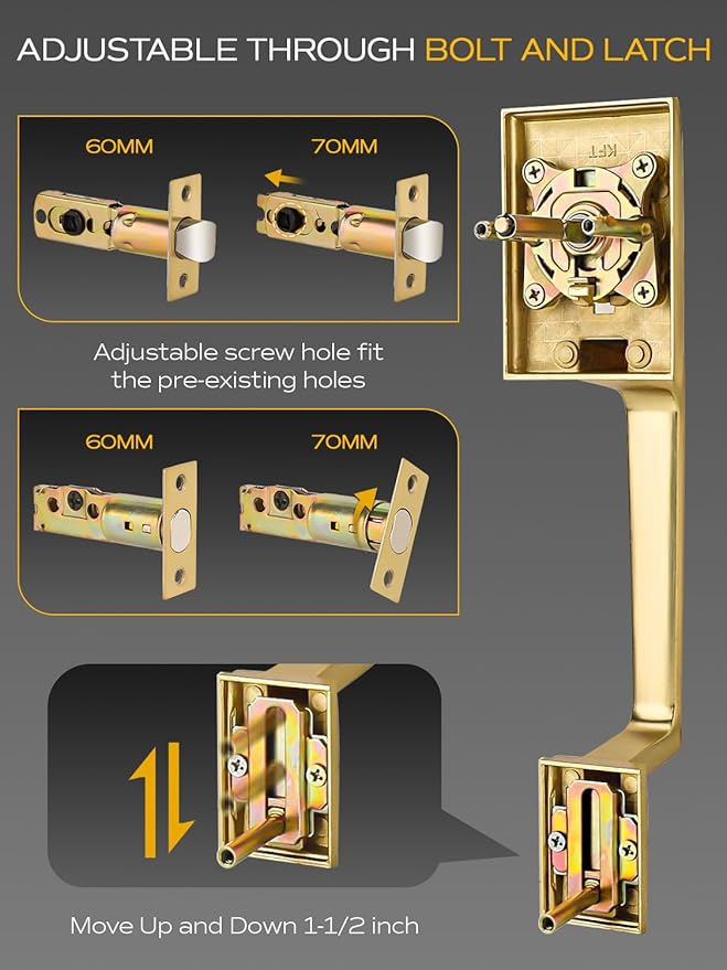 EHOMEWARE Double Front Door Handle Set, 1 Pack Satin Brass Square Door Lever, Exterior Door Knob & Deadbolt Combo, Door Lock Set for Front/Back/Office Doors, Heavy Duty Door Handle