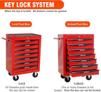 7 Drawers Rolling Tool Box on Wheels, Multifunctional Tool Chest Cabinet with Lock, Drawers Rolling Tool Cart Trolley Organizer Tool Storage Case for Warehouse,Garage,Workshop (Red)