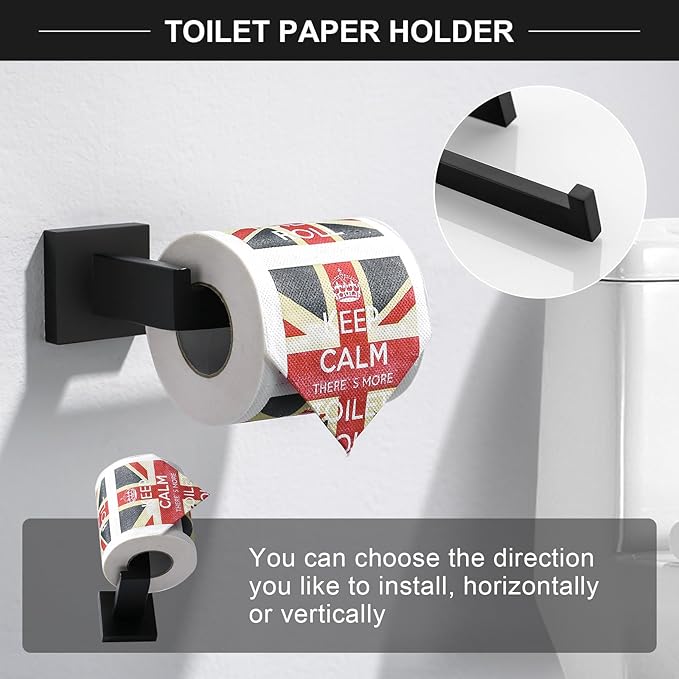 TQKAG 6-Piece Bathroom Towel Bar Sets Matte Black 23.6 inch Towel Bar Stainless Steel Towel Ring Coat Hook and Toilet Paper Holder Bathroom Hardware Set Wall Mounted Bathroom Accessories Kit