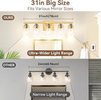 5-Light Gold Bathroom Light Fixtures, 31" Modern Vanity Lights Over Mirror with Clear Glass Shades,Brushed Gold Wall Light Fixture for Bathroom Mirror Bedroom Porch, Hardwired Wall Sconces