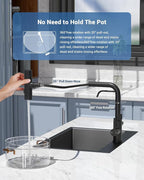 APPASO Kitchen Faucet with Water Filter, 2 Handle Waterfall 3 in 1 Kitchen Faucet, Black Kitchen Sink Faucet, 3 Hole Kitchen Faucets with Pull Down Sprayer (Without Water Filtration Device)