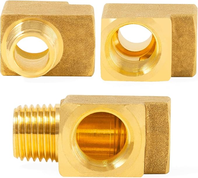 ChillWaves Brass Pipe Fitting, Barstock Male Run Tee 1/8" NPT Female x 1/8" NPT Female x 1/8" NPT Male Thread Adapter(6-PACK)