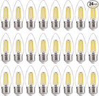 FLSNT 60W Equivalent LED Chandelier Light Bulbs, Dimmable LED B11 E26 Candelabra Base Bulbs, 3500K Natural White, 550LM, 24 Pack UL,CA65 Listed.