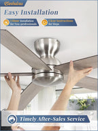 60 Inch low profile ceiling fan, Brushed Nickel Large Ceiling Fan no Lights, 6-Speeds, Quiet Reversible DC Motor, Indoor/Outdoor Ceiling Fans no light for Patios, Living Room, Bedroom