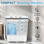 Sportpulse Mini Twin Tub 18lbs Portable Washing Machine, 11lbs Washer & 7lbs Spinner, Small Laundry Washer with Time Control for Camping, Apartments, RV (Black, 18lbs)