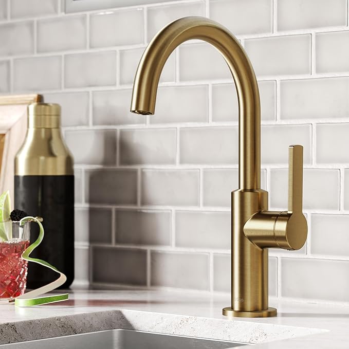 KRAUS Oletto Single Handle Kitchen Bar Faucet in Brushed Brass, KPF-2822BB