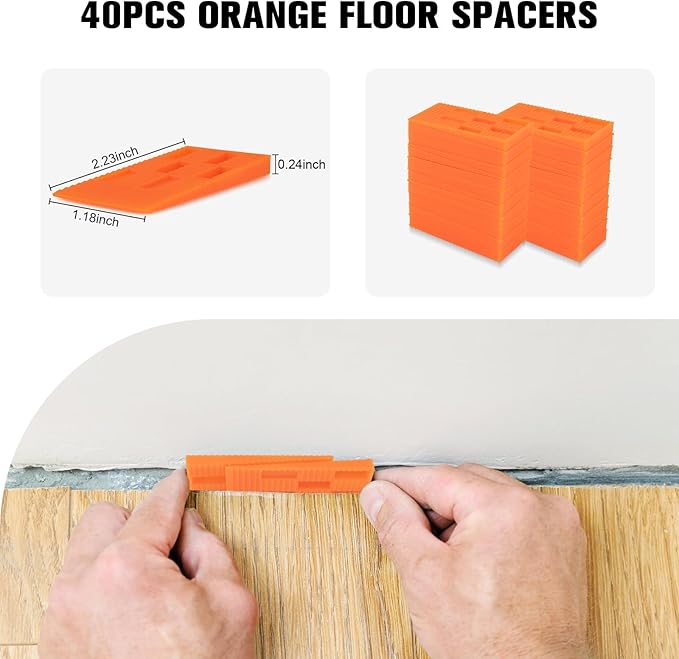 43-Piece Laminate Flooring Tools with Sturdy Double-Ended Hammer, Steel Return Hooks, Snug-Fitting Two-Handed Knocking Block with Handle and Shims, Flooring Tools Perfect for Home and Professional Use