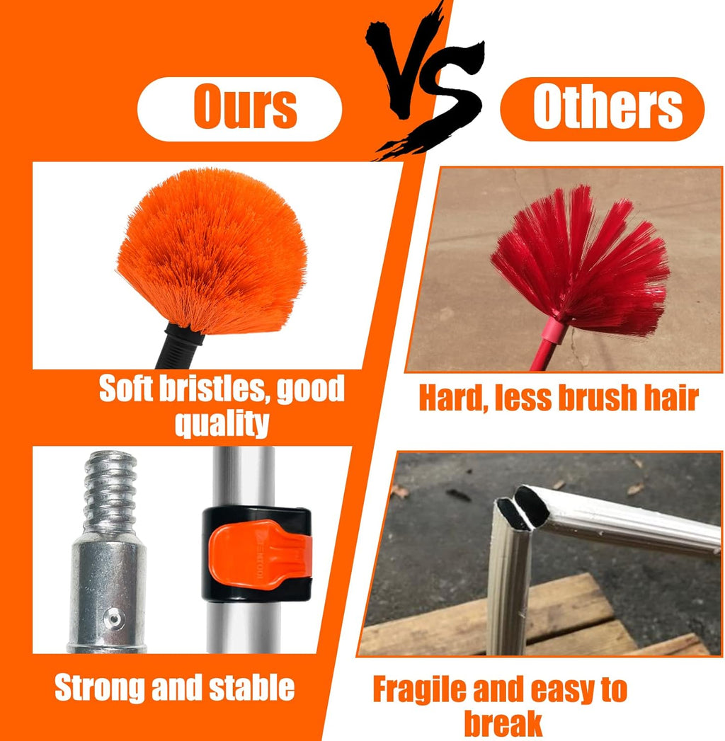 Buyplus 26FT Reach Cobweb Duster, Outdoor Spider Web Cleaner Brush with Professional 5-20FT Extension Pole, Non-Shedding Fluffy Bristles, Suitable for Ceiling and Corner Dusters for Indoor and Outdoor