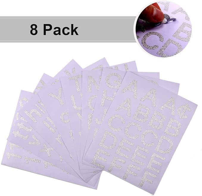 Outus 8 Sheets Vinyl Letter Stickers Self Adhesive Mailbox Numbers Alphabet Stickers Stick on Letters for Christmas Stockings Scrapbook Bulletin Board School Business(1 Inch,Glitter Silver)