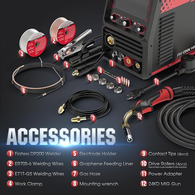 YESWELDER Firstess DP200 Dual Pulse,7-Inch LCD Screen 120/240V Dual Voltage MIG Welder,MIG/Pulsed MIG/Flux Core/Spool Gun MIG/Lift TIG/Stick Multiprocess Welding Machine