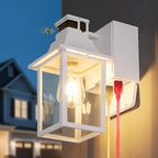 Porch Light with GFCI Outlet Dusk to Dawn Motion Sensor Outdoor Light 3 Light Modes Exterior Light Fixture Waterproof Outside Wall Light for House Patio Garage（White）