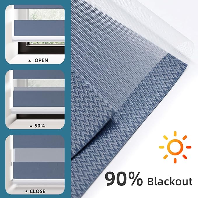 SmartWings Motorized Zebra Shades Work with HomeKit, Alexa, Google Home, 90% Blackout Light Filtering Day Night Sheer Blinds, Privacy Light Control, for Home/Office, Customized, Blue