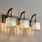 Crystal Vanity Lights 3-Light Black Bathroom Vanity Lights Modern Crystal Bathroom Light Fixtures Over Mirror 23.62" Long Vanity Light for Bathroom