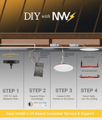 NUWATT 2 Hour Fire Rated Recessed Lighting 4 Inch Wafer LED Lights, 2700K/3000K/3500K/4000K/5000K Selectable, 12W, Dimmable 900LM, Wet & IC Rated, 90 CRI Canless Light, ETL, No Tenmat Needed, 6 Pack