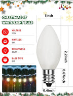 50 Pack C7 White Christmas Light Bulbs, C7 Vintage Christmas Night Light Bulbs for Outdoor String Lights, 5W Incandescent Replacement Bulbs for Porch Patio Garden Holiday Decor, E12 Intermediate Base