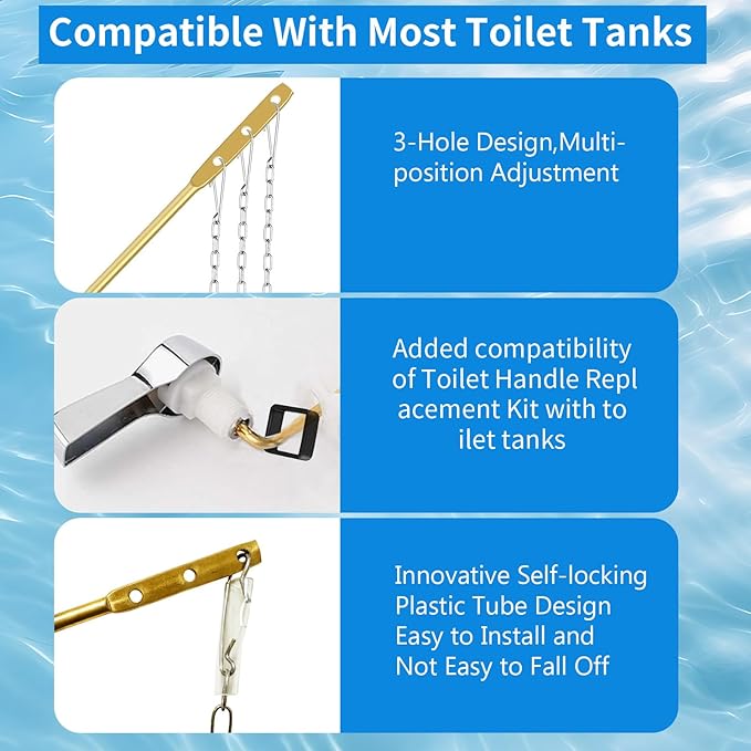 2PCS Toilet Handle Replacement Kit, Front Universal Toilet Bowl Replacement Kit, Chrome Toilet Tank Trip Lever with Stainless Steel Rod