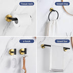 5 Pieces Bathroom Hardware Set Black Gold, Towel Rack Including 2pcs 16 inch Tower Bar, Towel Ring and 2 PCS Towel Hooks
