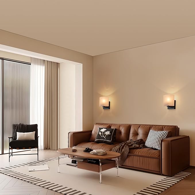 Hardwired Wall Sconces, Modern Acrylic Shade Wall Light Fixture, Black Walls Mounted Lamp with Ceramic Lamp Holder, Classic E26 Bulb Walls Lighting for Bedroom, Living Room, Hallway 【No Bulb Included】