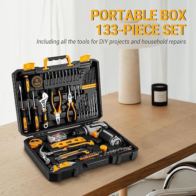 Power Drill Tool Set Kit: DEKOPRO Cordless Drill Tool Box with 12V Battery Electric Drill Driver for Home Hand Repair Power Tools Sets Drills Case