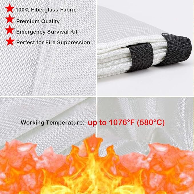 TONYKO 3.9 x 3.9ft Fiberglass Fire Blanket for Emergency Surival, Flame Retardant Protection and Heat Insulation (White-2PACK)