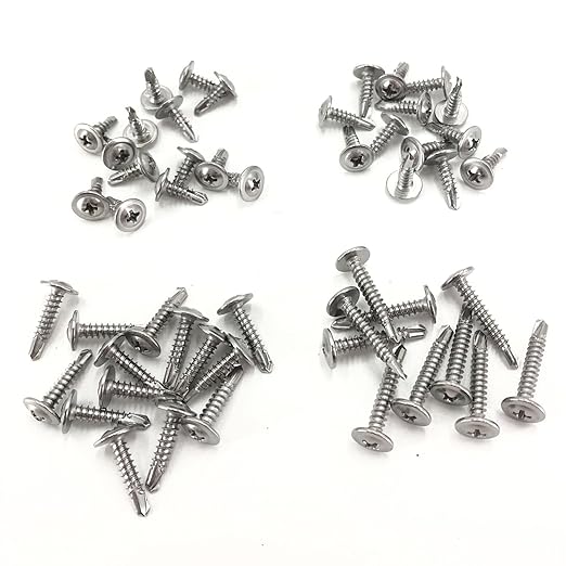 QSJ 158PCS #8 Sheet Metal Screws Set 410 Stainless Steel Truss Head Fast Self Tapping Screws with Screwdriver Bit Silver