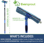EVERSPROUT 7-to-20 Foot Swivel Squeegee & Microfiber Glass Window Scrubber, Window Squeegee & Window Cleaner, Light-Weight Window Washing Kit with Extension Pole, Squeegee for Window Cleaning