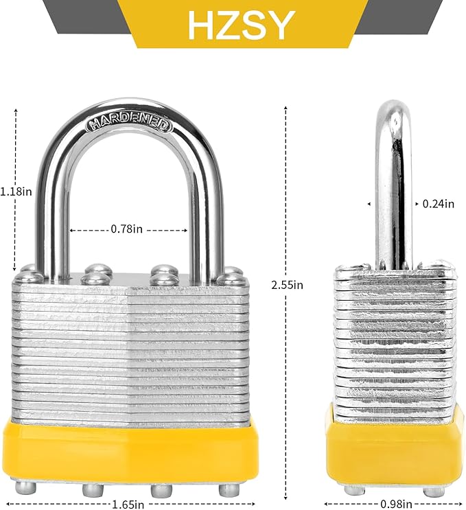 Padlocks Keyed Alike, Pack of 6, Laminated Steel Keyed Lock (1-9/16", 40mm), Padlocks with Same Key, Normal Shackle, for Toolbox, Locker & StorageUnit or More