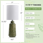 Ceramic Table Lamp Set of 2, 18" Modern Farmhouse Bedside Lamps with Leaf Pattern & White Linen Shade, Nightstand Lamps with Inline ON/Off Switch for Living Room, Bedroom, Dining Room