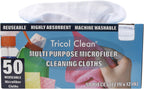 Tricol Clean Profesional Resuable Lint Free Microfiber Edgeless Cleaning Cloth 50PK Cleaning Rags,Absorbent Microfiber Wipes in Dispenser Box for Housekeeping, Car Cleaning (12 * 12 Inches) (white1)