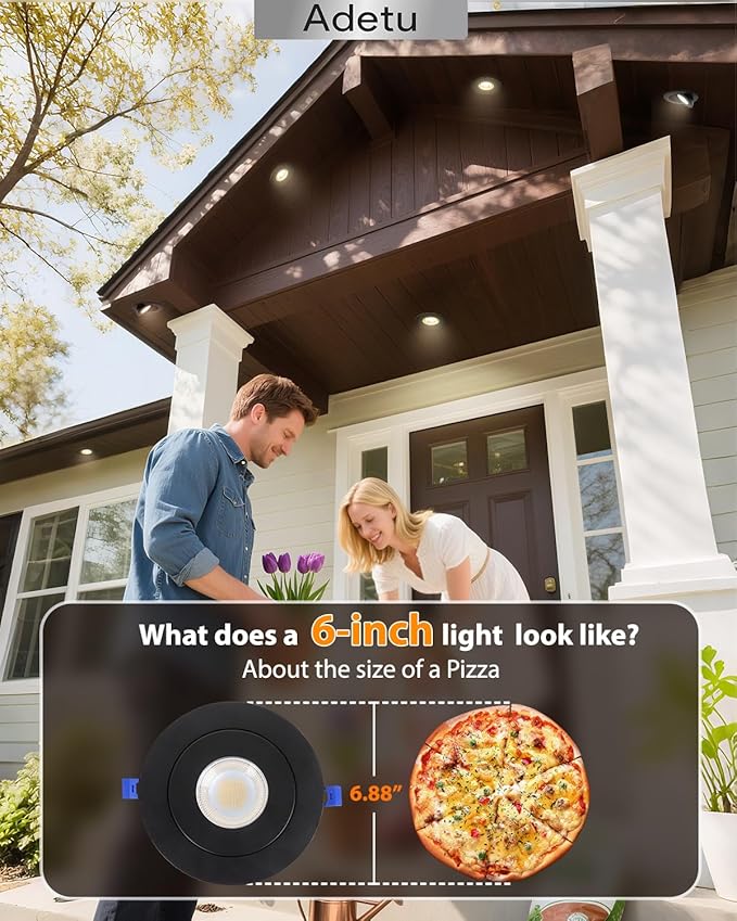 Adetu Recessed Lighting 6 inch, 360°+90° Adjustable Directional 6 inch 5CCT Gimbal Black Led Recessed Lighting, 2700K-5000K Dimmable Retrofit Eyeball Can Recessed Lights with Jbox, ET（Black-12 Pack）