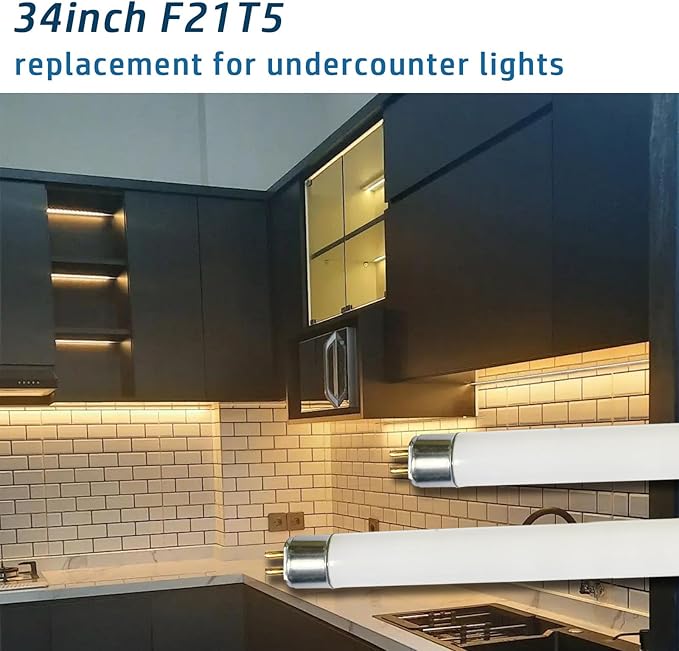 6pack F21T5/830 21Watt 34 inch Fluorescent Light Bulb, T5 3000K Soft White Linear Tube, F21T5/21W/830 Warm White Replacement for Under Counter Fixture