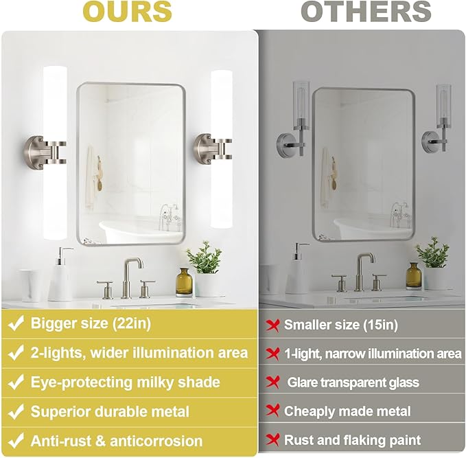 Wall Sconces Set of Two, Brushed Nickel Gold Bathroom Sconces Wall Lighting with Milky White Glass, Modern Sconces Wall Decor Set of 2 Bathroom Light Fixtures for Mirror Living Room Bedroom