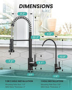 Kitchen Faucet and Water Filter Faucet: ARCORA Stainless Steel Kitchen Sink Faucet with Drinking Water Faucet - Black Single Handle Tap with Pull Down Sprayer for Kitchen Sink Farmhouse Bar