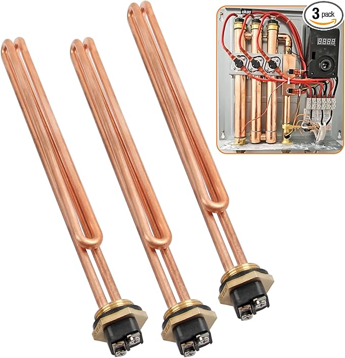 3 Pcs He 90240 Water Heater Heating Element 9000W 240V Heating Element Replacement for EcoSmart ECO 18 27 36 for Rheem Rtex Retex for Electric Tankless Water Heaters Screw-In Copper