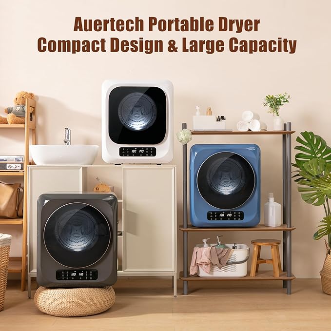 Auertech 12lbs Portable Dryer for Apartment Laundry, Portable Clothes Dryer with 6 Drying Modes, LED Control Panel, Stainless Tub, Mini Compact Dryer for Apartment, RVs, Dorms