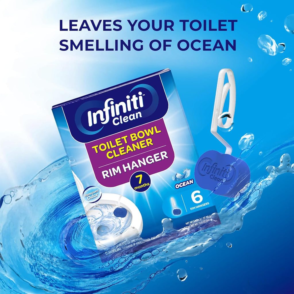 Toilet Bowl Cleaner Rim Hanger, 6 Count Toilet Bowl Deodorizer, Cleans and Freshens Toilet Bowl, Ocean Scent - 7 Month