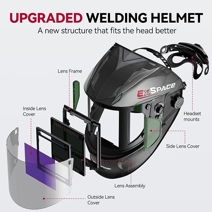 ARCCAPTAIN Auto Darkening Welding Helmet with Side View, 180° Panoramic View, 1/1/1/1 True Color Large Viewing Welding Hood with 4 Arc Sensor Solar Powered, Wide Shade 4/5-9/9-13 for TIG MIG ARC CUT