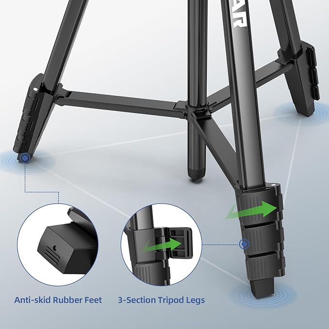 Huepar 60-Inch Lightweight Tripod Portable Adjustable Tripod for Laser Level with 3-Way Swivel Pan Head, 2 Bubble Levels, 1/4" and 5/8" Thread Mount for Varieties Tools, Only for Indoor Basic Work