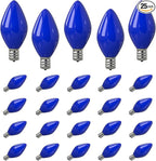 SUNSGNE C7 LED Blue Replacement Christmas Light Bulbs, 0.6W LED E12 Candelabra Base Bulbs - Great for Christmas Outdoor String Lights, Salt Lamp, Night Lights, Decorative Lights, Pack of 25