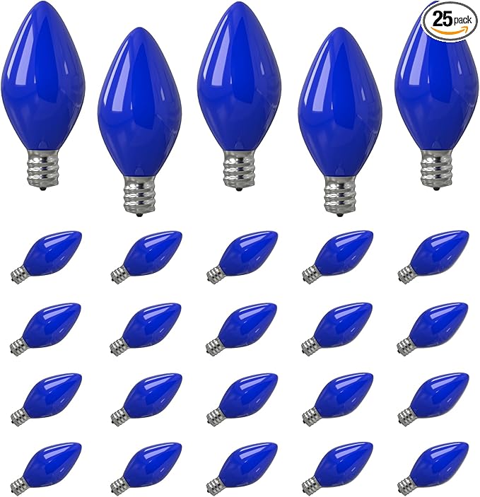 SUNSGNE C7 LED Blue Replacement Christmas Light Bulbs, 0.6W LED E12 Candelabra Base Bulbs - Great for Christmas Outdoor String Lights, Salt Lamp, Night Lights, Decorative Lights, Pack of 25
