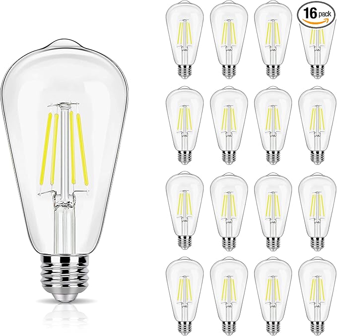 16 Pack LED Edison Bulbs 40W Equivalent, 4 Watt LED Filament Bulb, 5000K Daylight ST19 Light Bulb, 450LM E26 Vintage Bulbs for Ceiling Light Fixtures, Non-dim