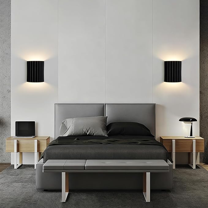Black Gypsum Modern LED Wall Sconces Wall Lighting Set of 2, Indoor Hardwired Walls Mount Light Fixtures Up Down Lamp for Hallway Bedroom Living Room Dining Room【Bulbs Included】