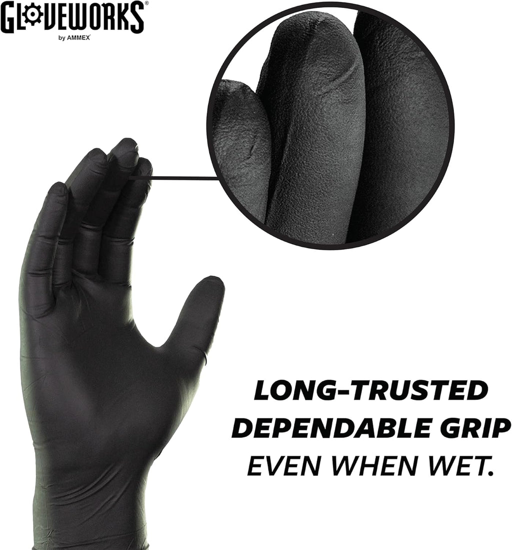 GLOVEWORKS Black Nitrile Gloves Disposable Latex Free, 5 Mil Industrial, For Mechanic, Cleaning, Cooking, Kitchen, Food Grade