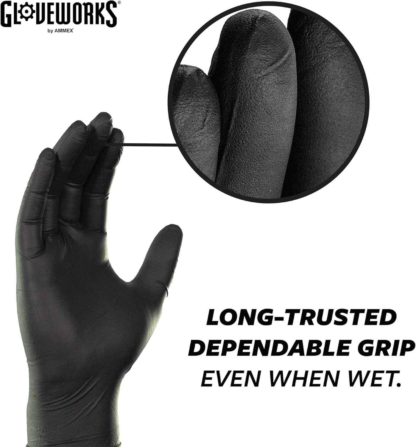 GLOVEWORKS Black Nitrile Gloves Disposable Latex Free, 5 Mil Industrial, For Mechanic, Cleaning, Cooking, Kitchen, Food Grade