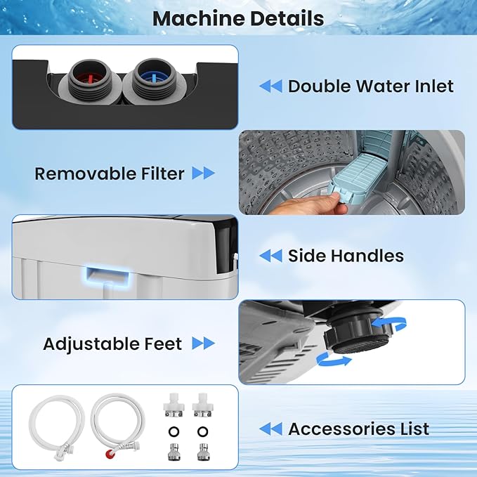 Nictemaw Portable Washing Machine 20Lbs, 2.8Cu.ft Full Automatic Portable Washer with 4 Water Levels 4 Wash Programs 3 Water Temp & Drain Pump, Compact Laundry Washer for Home, RV, Dorm