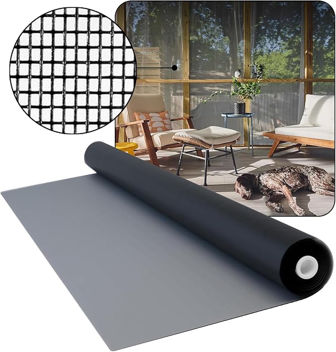 DOCA 48 in x 9.8 ft Window Screen Mesh - Window Screen Replacement, Fiberglass Mesh Roll for Window, Patio Screen, Porch Screen, or Door - Charcoal
