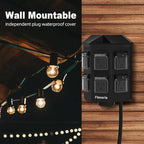 Outdoor Power Strip Timer Waterproof, Dusk to Dawn Light Sensor Countdown, 25 Feet Extension Cord, 6 Grounded Outlets for Halloween and Christmas Decorations, ETL Listed