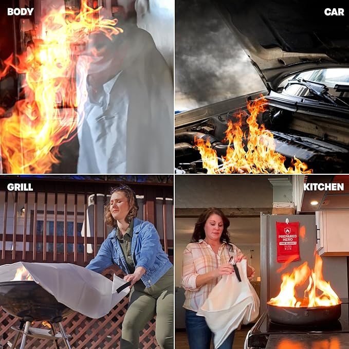 Prepared Hero Emergency Fire Blanket - 12 Pack - Fire Suppression for Kitchen, 40” x 40” Fiberglass Fire Blanket for Home