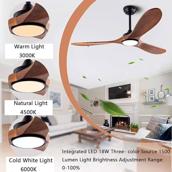 42" Wood Ceiling Fans with Lights and Remote Control,Indoor Outdoor 3 Blades Wooden Ceiling Fan for Garage,Patio,Living Rooms,Bedrooms,Offices,Farmhouse(Black+Dark Walnut)